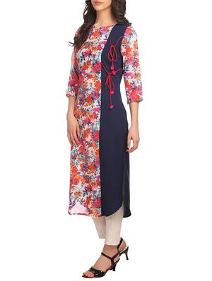 pink crepe floral printed long kurta - 13425769 - Standard Image - 2
