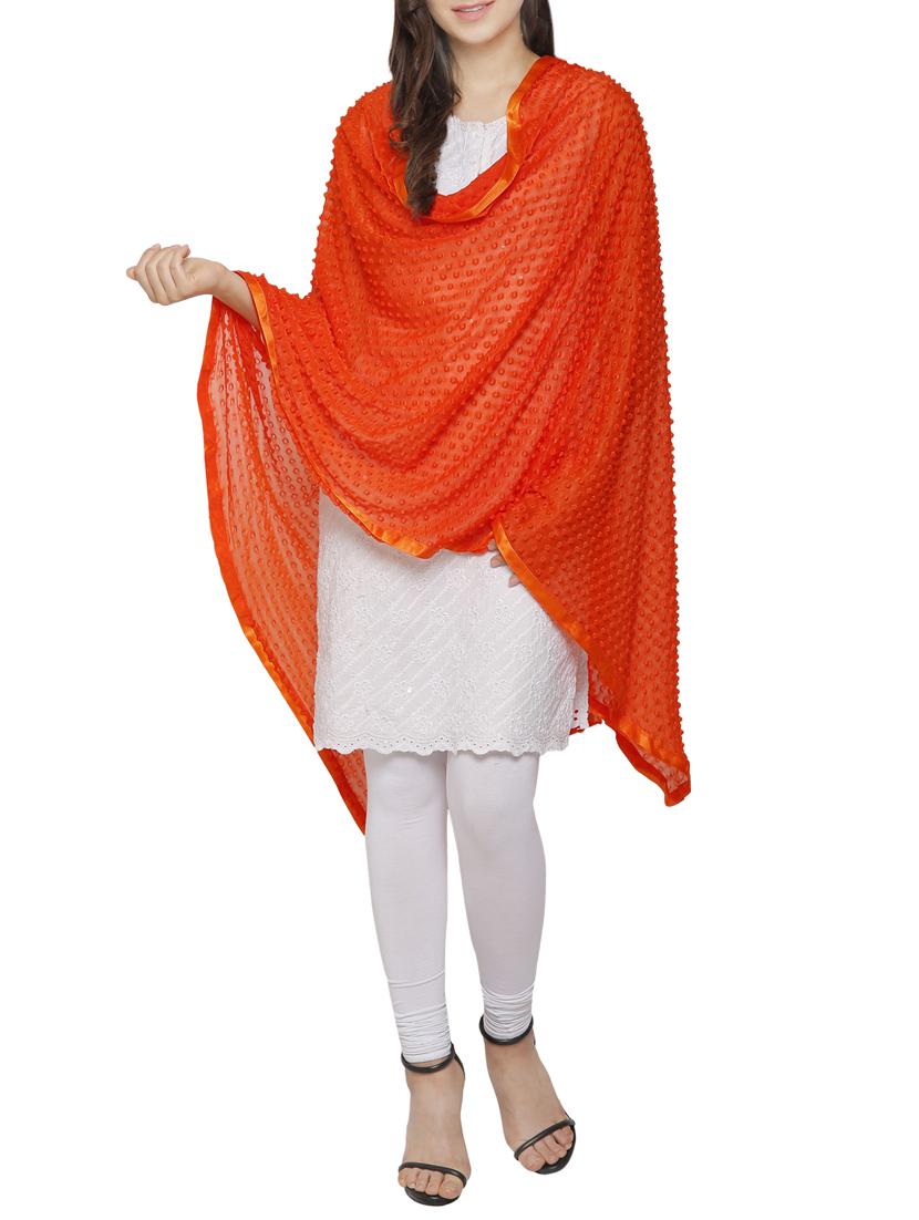 Orange Cotton Plain Dupatta - By