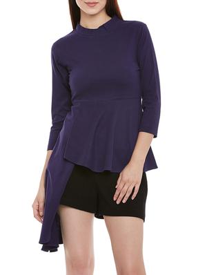 navy blue cotton assymmetric top - 13435810 - Standard Image - 2