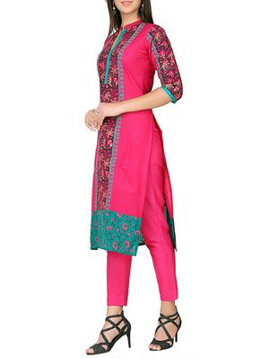 pink cotton straight kurta - 13437999 - Standard Image - 2