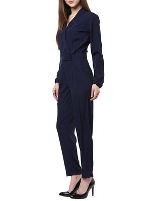 navy blue crepe full leg jumpsuit - 13440596 - Standard Image - 2