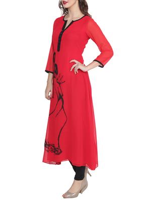 red poly georgette printed long kurta - 13443579 - Standard Image - 2
