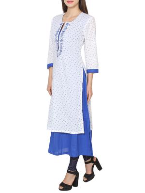 white cotton embroidered layered kurta - 13443589 - Standard Image - 2