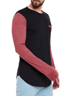 black color block thumb hole t-shirt - 13444730 - Standard Image - 2