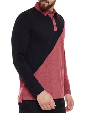 maroon color block polo t-shirt - 13444731 - Standard Image - 2