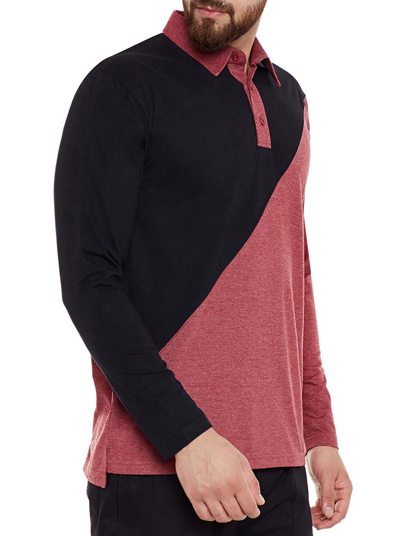 maroon color block polo t-shirt - 13444731 - Zoom Image - 2