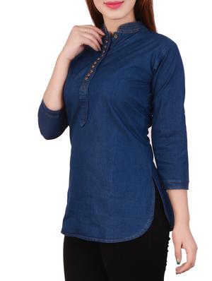 denim solid kurti - 13446266 - Standard Image - 2