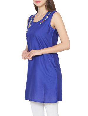 blue viscose aline kurta - 13447860 - Standard Image - 2