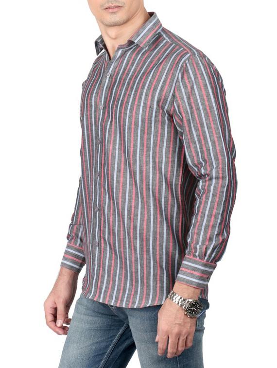 grey cotton striped casual shirt - 13449957 - Zoom Image - 2