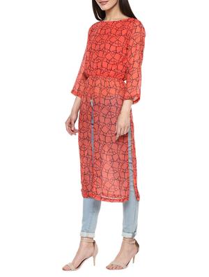 red georgette high slit kurta - 13451439 - Standard Image - 2