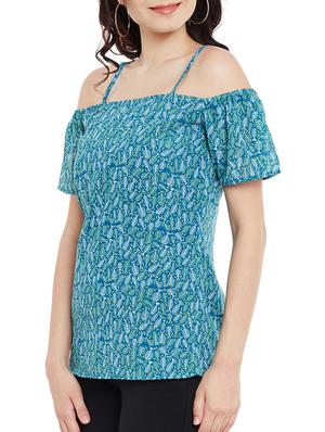blue cold shoulder top - 13458777 - Standard Image - 2