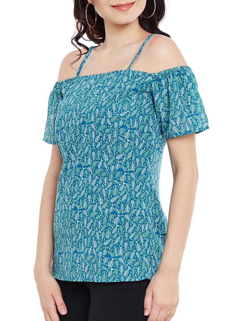 blue cold shoulder top - 13458777 - Zoom Image - 2