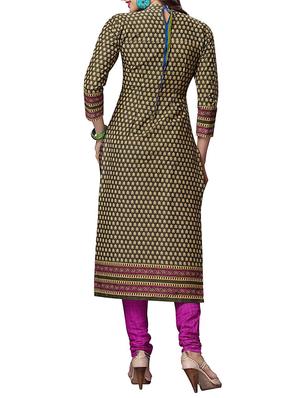 green cotton printed unstitched suit - 13460059 - Standard Image - 2