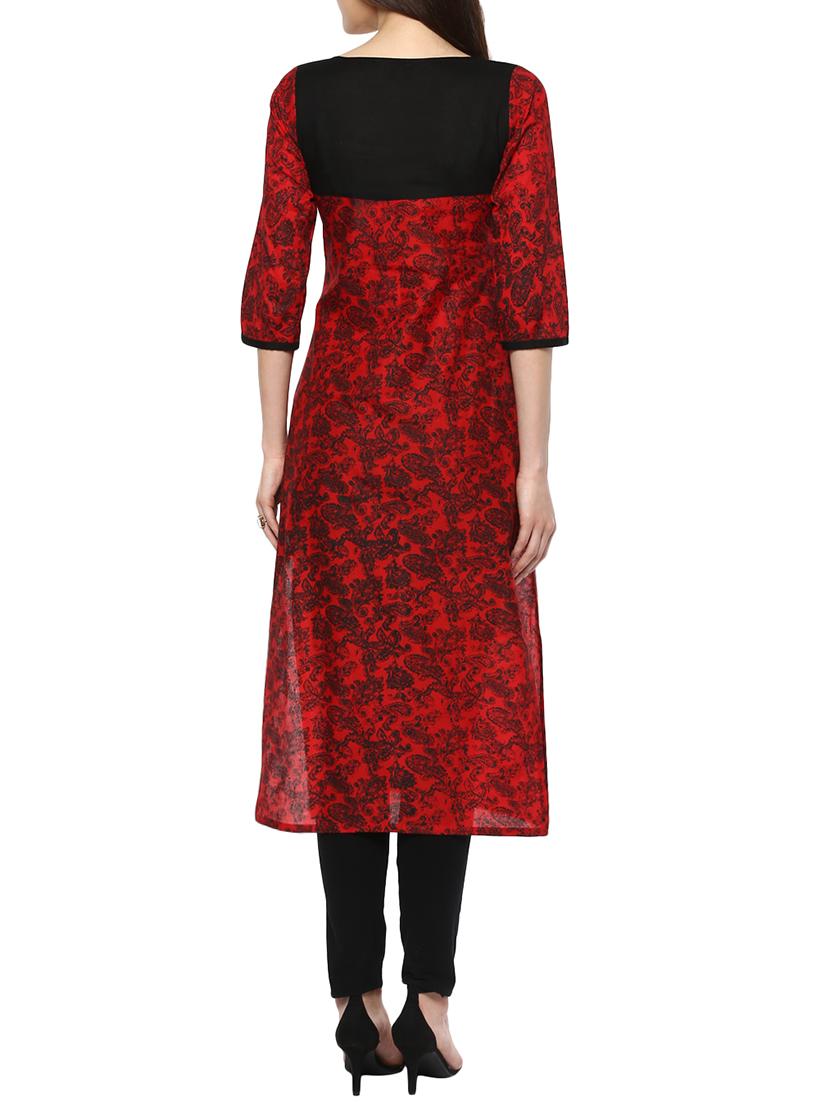 maroon cotton printed straight kurta - 13460997 - Zoom Image - 2