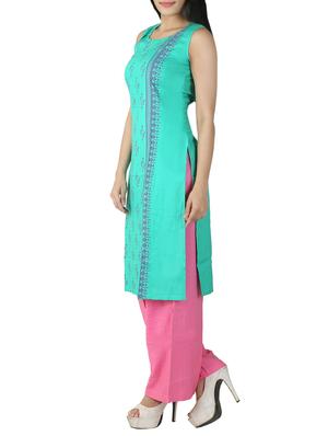 sky blue rayon printed straight kurta - 13463687 - Standard Image - 2
