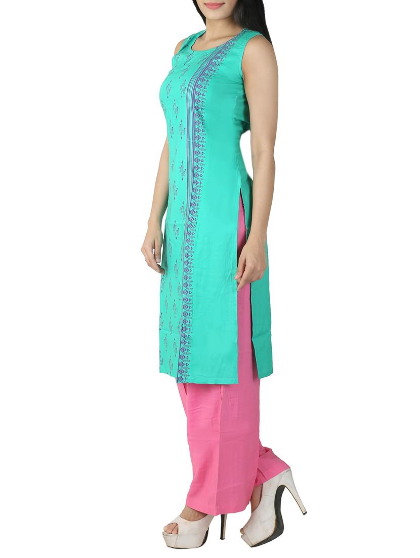 sky blue rayon printed straight kurta - 13463687 - Zoom Image - 2