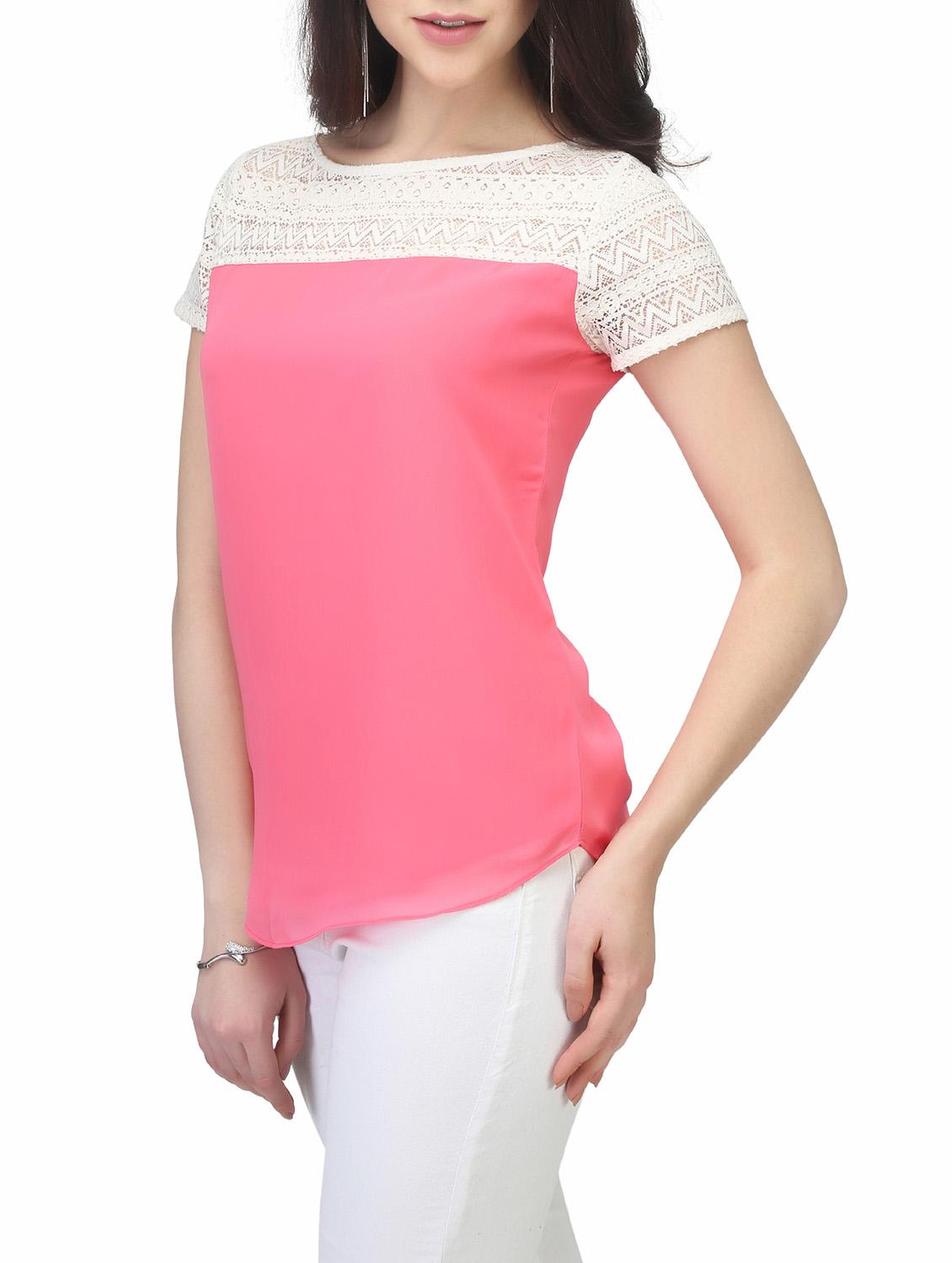 curved hem lace panel top - 13464048 - Zoom Image - 2