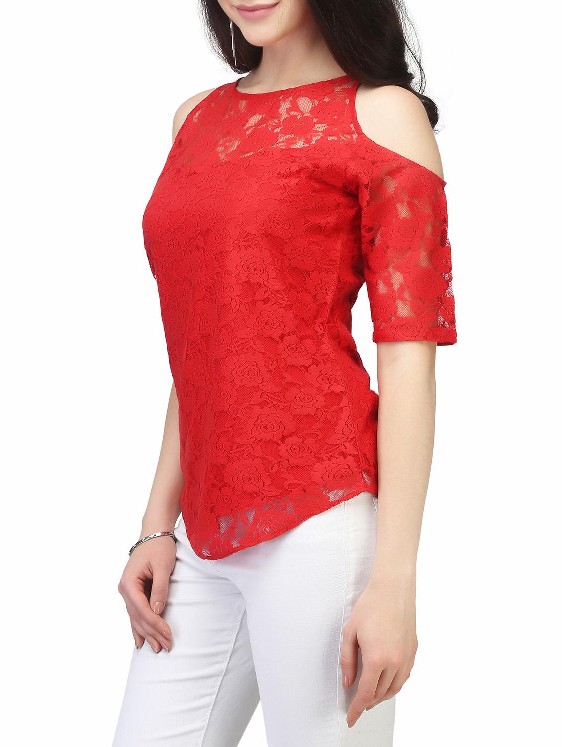 cold shoulder laced top - 13464051 - Zoom Image - 2