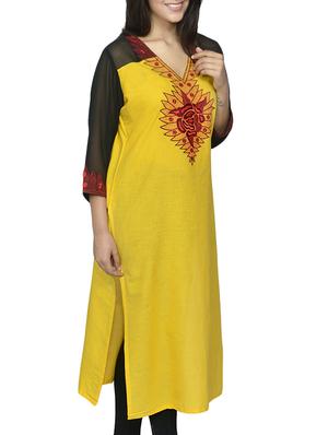 yellow cotton straight kurta - 13466444 - Standard Image - 2