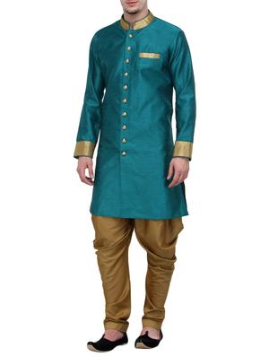 teal blue silk blend ethnic wear set - 13468566 - Standard Image - 2