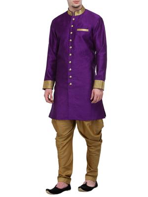 purple silk blend sherwani ethnic wear set - 13468568 - Standard Image - 2