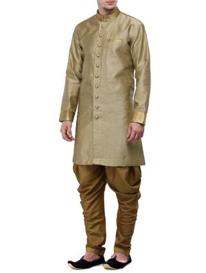 khaki silk blend sherwani ethnic wear set - 13468576 - Standard Image - 2