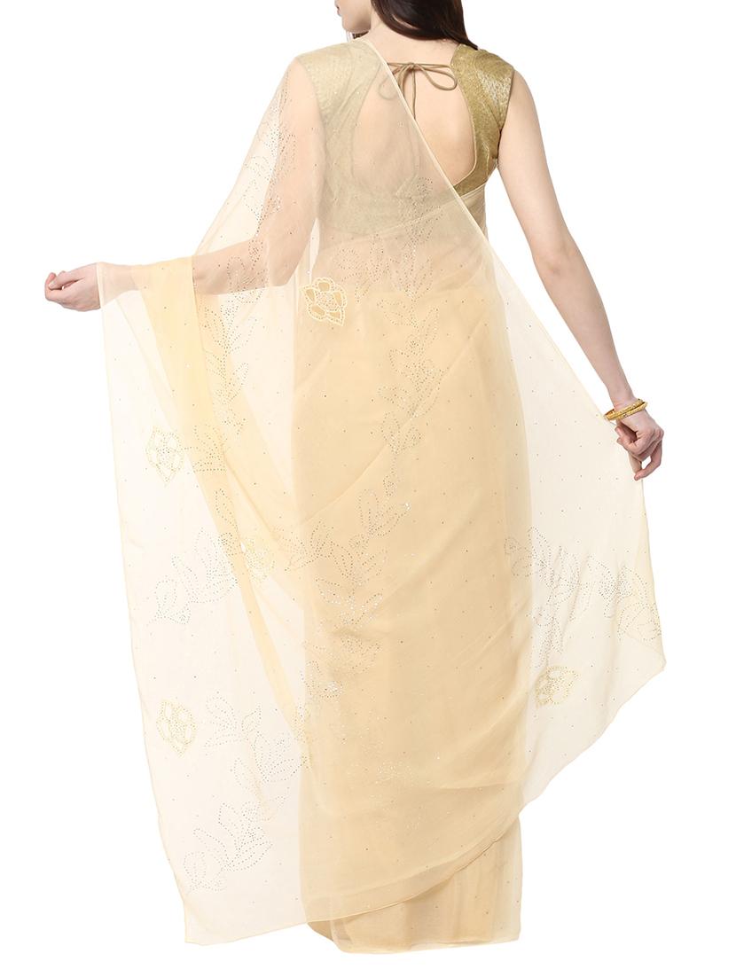 beige chiffon embroidered saree with blouse - 13479685 - Zoom Image - 2