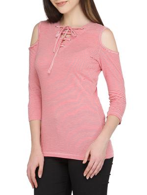 tie up neck striped top - 13480102 - Standard Image - 2