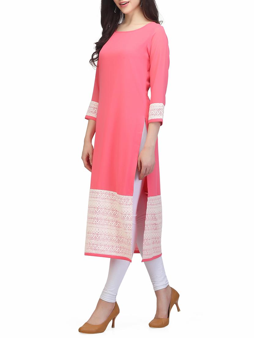 pink georgette straight kurta - 13480115 - Zoom Image - 2