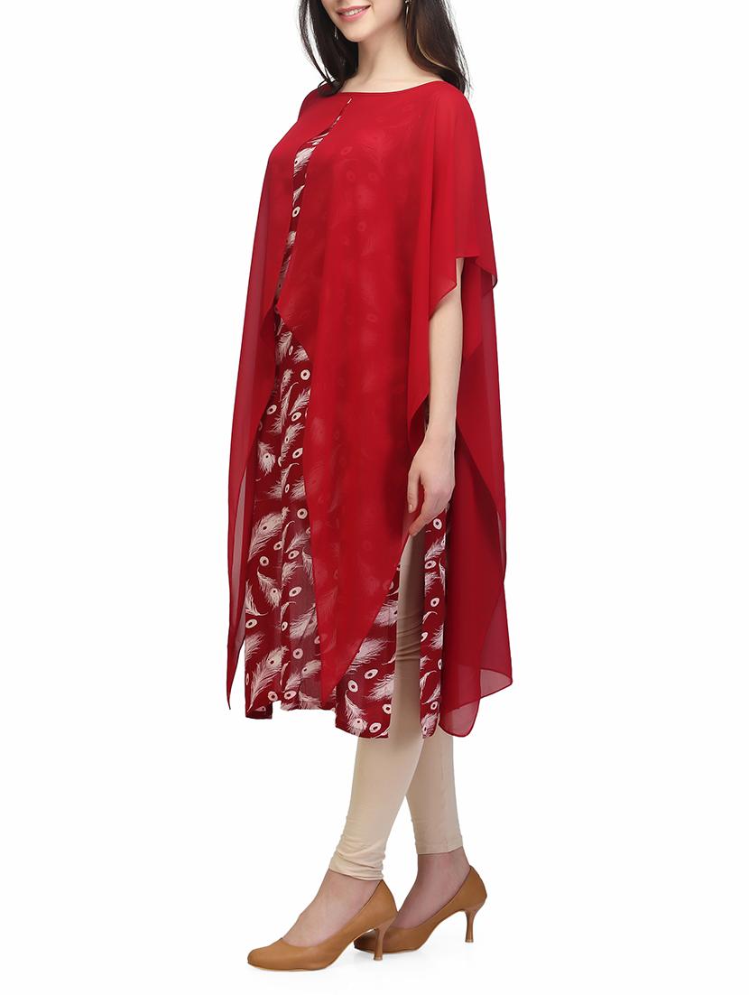 maroon rayon straight kurta - 13480118 - Zoom Image - 2