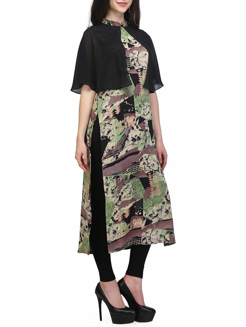 black rayon straight kurta - 13480142 - Zoom Image - 2
