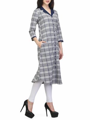blue cotton aline kurta - 13480143 - Standard Image - 2