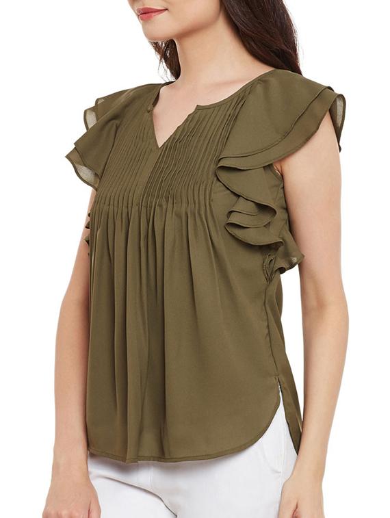 pin tucks detail ruffle sleeved top - 13480453 - Zoom Image - 2