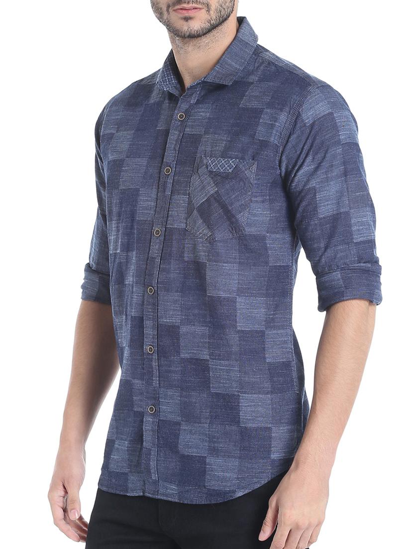 blue cotton casual long sleeveless shirt - 13481052 - Zoom Image - 2
