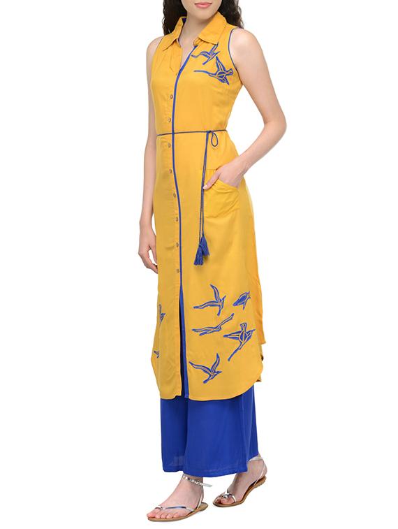 shirt collar embroidered kurta - 13549937 - Zoom Image - 2