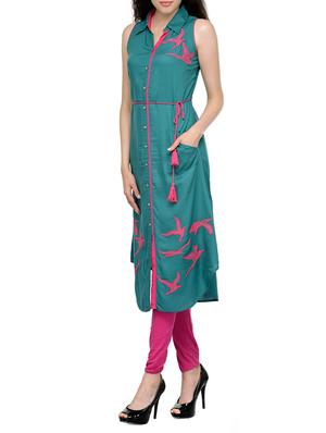 embroidered shirt collor kurta - 13549938 - Standard Image - 2