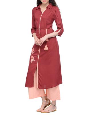 embroidered shirt collar kurta - 13549941 - Standard Image - 2