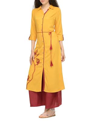 shirt collar embroidered kurta with tassels - 13549943 - Standard Image - 2