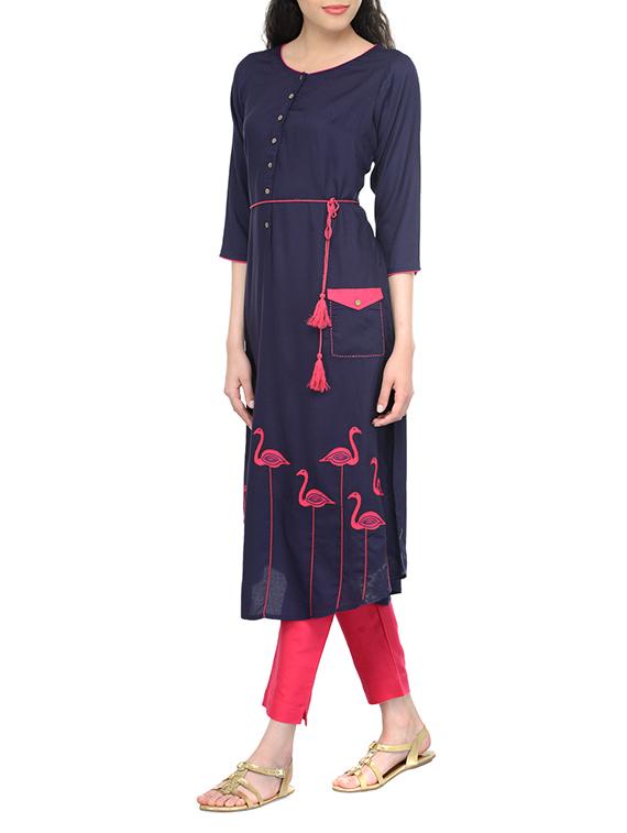 blue rayon a-line kurta - 13549946 - Zoom Image - 2