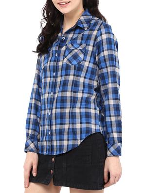 blue checkered cotton regular shirt - 13555720 - Standard Image - 2