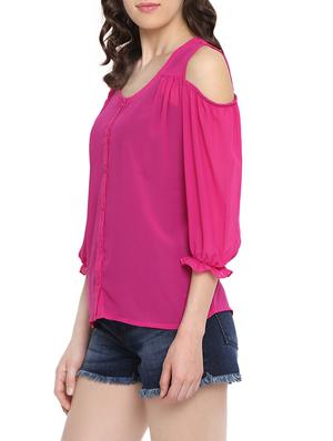 pink georgette cold shoulder shirt - 13601688 - Standard Image - 2