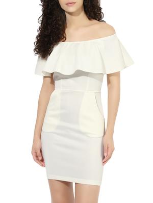 cream off shoulder dress - 13601819 - Standard Image - 2