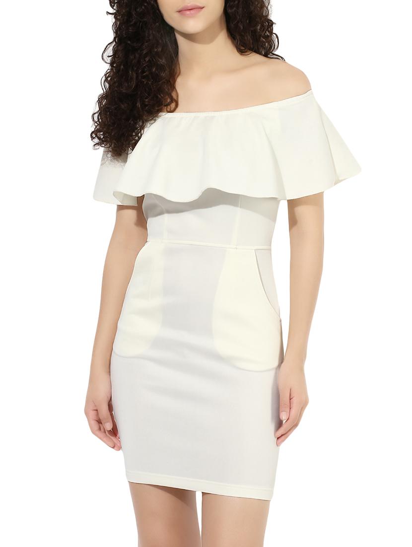 cream off shoulder dress - 13601819 - Zoom Image - 2