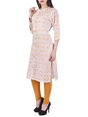 cream cotton ikat printed straight kurta - 13656110 - Standard Image - 2