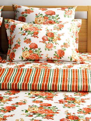 cotton 5 piece 1 blanket + 2 cushion covers + 2 pillow covers set - 13661267 - Standard Image - 2