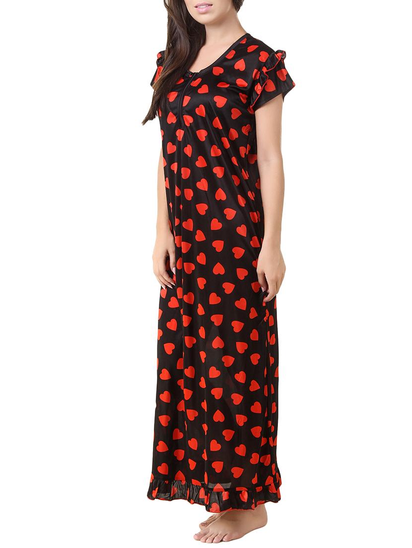 black printed satin gown - 13662677 - Zoom Image - 2