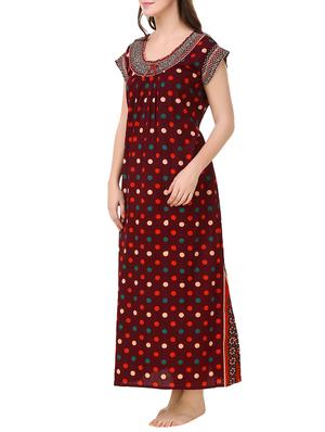 maroon polka dots printed cotton gown - 13662691 - Standard Image - 2