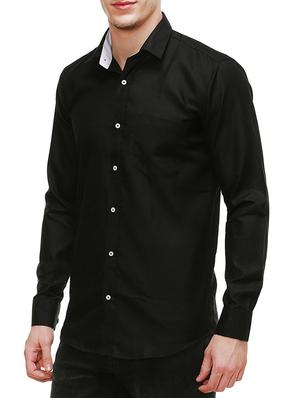 solid black cotton casual shirt - 13667900 - Standard Image - 2