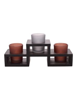 2 Brown Tealight Holders with Charming Tray - 13685734 - Standard Image - 2