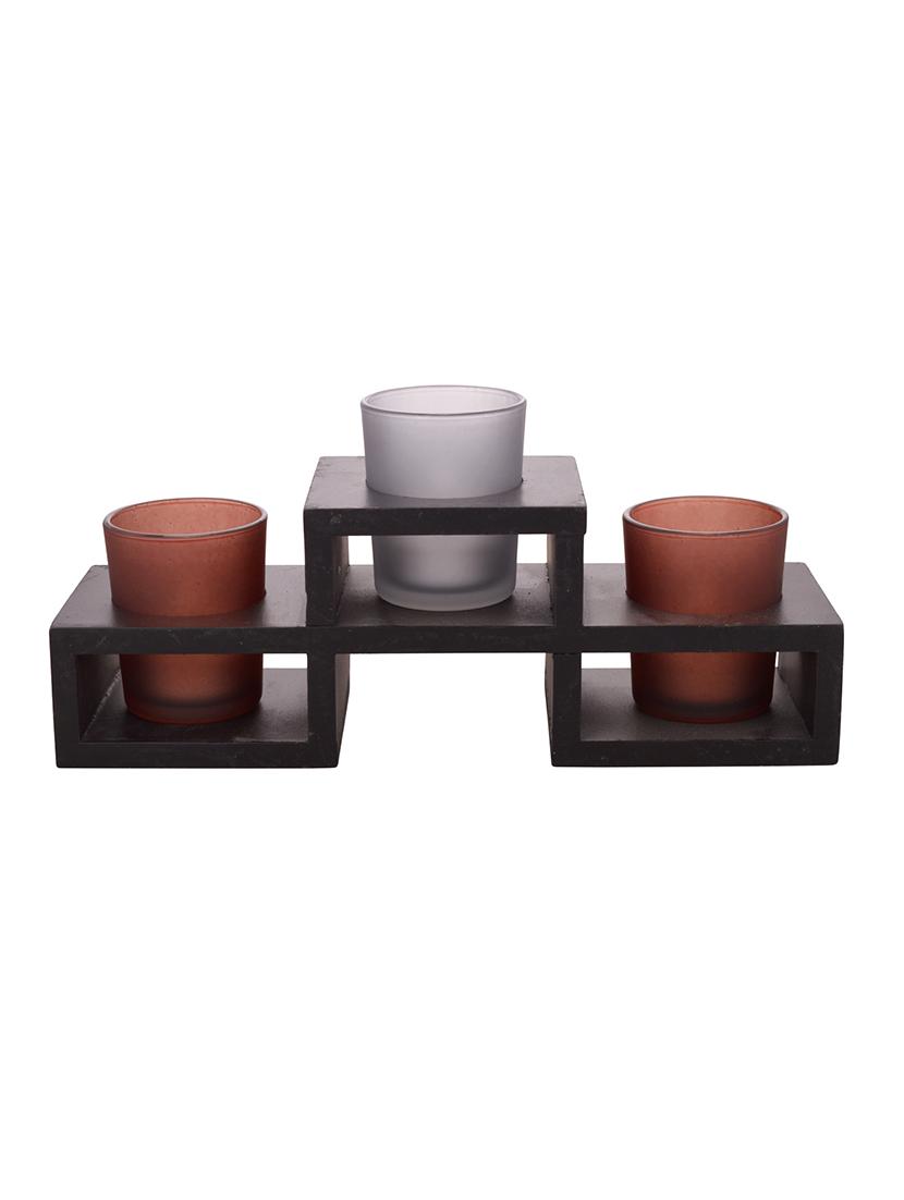 2 Brown Tealight Holders with Charming Tray - 13685734 - Zoom Image - 2